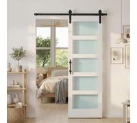 HOMCOM Puerta Corredera con Herrajes 71x213 cm Interior para Baño Blanco | MDF y Vidrio Esmerilado, Rodillo, Riel, Guía de Suelo, para Salón, Sala de Estar