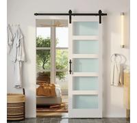 HOMCOM Puerta Corredera con Herrajes 71x213 cm Interior para Baño Blanco | MDF y Vidrio Esmerilado, Rodillo, Riel, Guía de Suelo, para Salón, Sala de Estar