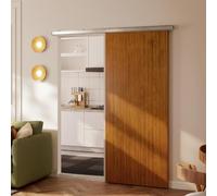 HOMCOM Puerta Corredera con Herrajes 90x210 cm Interior para Baño Marrón | Puerta Corredera Interior, con Rodillo, Riel de Aluminio, Guía de Suelo, para Salón, Sala de Estar