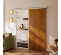 HOMCOM Puerta Corredera con Herrajes 90x210 cm Interior para Baño Marrón | Puerta Corredera Interior, con Rodillo, Riel de Aluminio, Guía de Suelo, para Salón, Sala de Estar
