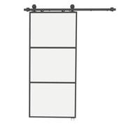 HOMCOM Puerta Corredera con Herrajes 91,4x203,2 cm Puerta Corredera de Cristal con Mecanismo Cierre Suave para Baño Salón Sala de Estar Cocina Negro