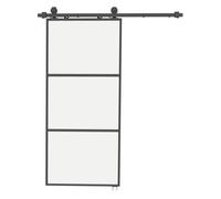 HOMCOM Puerta Corredera con Herrajes 91,4x203,2 cm Puerta Corredera de Cristal con Mecanismo Cierre Suave para Baño Salón Sala de Estar Cocina Negro