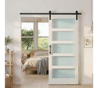 HOMCOM Puerta Corredera con Herrajes 91x213 cm Interior para Baño Blanco | MDF y Vidrio Esmerilado, Rodillo, Riel, Guía de Suelo, para Salón, Sala de Estar