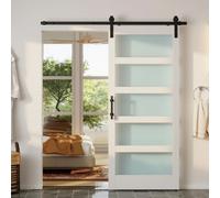 HOMCOM Puerta Corredera con Herrajes 91x213 cm Interior para Baño Blanco | MDF y Vidrio Esmerilado, Rodillo, Riel, Guía de Suelo, para Salón, Sala de Estar