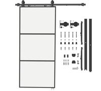 HOMCOM Puerta Corredera con Herrajes 91,4x203,2 cm Puerta Corredera de Cristal con Mecanismo Cierre Suave para Baño Salón Sala de Estar Cocina Negro