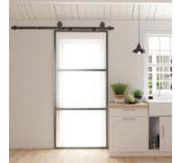 HOMCOM Puerta Corredera con Herrajes Cierre Suave 91,4x203,2 cm Negro | Puerta Corredera de Cristal, para Baño, Salón, Sala de Estar, Cocina