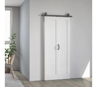 HOMCOM Puerta Corredera con Herrajes Puerta Plegable 90x210 cm Blanco | Acabado Personalizable, Tirador, Fácil Montaje, para Baño Salón Sala de Estar Cocina