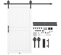 HOMCOM Puerta corredera de estilo rústico con riel y tirador, puerta interior de MDF y acero con accesorios de montaje, 106,6x213,4 cm, blanco y negro