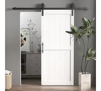 HOMCOM Puerta corredera interior de pared, 81,3 x 213,4 cm, riel de acero, tirador mejorado, ruedas, puerta de interior de estilo industrial, de MDF y madera de pino, impermeable, para cocina, baño