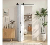 HOMCOM Puerta Corredera Plegable con Herrajes 91,4x213,4 cm Blanco | Puerta Corredera Interior con Rodillo, Riel de Acero, Guía de Suelo, Manija, para Baño, Salón, Sala de Estar