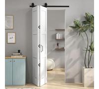 HOMCOM Puerta Corredera Plegable con Herrajes 91,4x213,4 cm, Puerta Corredera Interior con Rodillo, Riel de Acero, Guía de Suelo, Manija, para Baño, Salón, Sala de Estar, Blanco