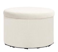 HOMCOM - Puf para maletero de almacenamiento, taburete redondo, puf reposapiés de pana, para dormitorio, entrada, salón, carga 120 kg, Ø 60 x 41 cm, color beige