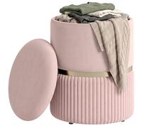HOMCOM - Puf Taburete Reposapiés, baúl de almacenamiento, de pana, diseño moderno, 36 x 36 x 44 cm, para sala de estar, dormitorio, rosa