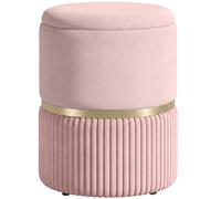 HOMCOM Puf taburete reposapiés baúl de almacenamiento en terciopelo acanalado 36 x 36 x 44 cm para salón dormitorio rosa