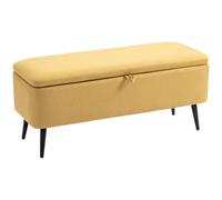 HOMCOM Puff Almacenaje Banco 61L con Tapa Abatible Amarillo | Banco Almacenaje, Tapizado en Lino Sintético, Patas de Acero, para Dormitorio Salón Entrada, 101x38,5x44,5 cm, Carga 150 kg