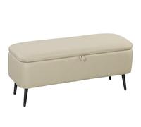 HOMCOM Puff Almacenaje Banco 61L con Tapa Abatible Beige | Banco Almacenaje, Tapizado en Lino Sintético, Patas de Acero, para Dormitorio Salón Entrada, 101x38,5x44,5 cm, Carga 150 kg
