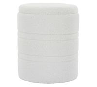 Homcom puff almacenaje, banco almacenaje, 33 l, ø36,5x46,5 cm, tapizado en borreguito, baúl de almacenamiento redondo con tapa, carga 120 kg, taburete para salón, dormitorio o recibidor, blanco