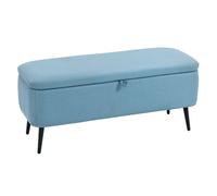 HOMCOM Puff Almacenaje Banco Almacenaje 61L Tapizado en Lino Sintético con Tapa Abatible y Patas de Acero para Dormitorio Salón Entrada Carga 150 kg 101x38,5x44,5 cm Azul Claro