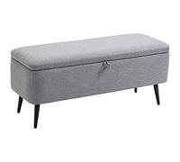 HOMCOM Puff Almacenaje Banco Almacenaje 61L Tapizado en Lino Sintético con Tapa Abatible y Patas de Acero para Dormitorio Salón Entrada Carga 150 kg 101x38,5x44,5 cm Gris