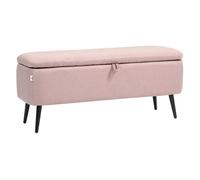 HOMCOM Puff Almacenaje Banco Almacenaje 61L Tapizado en Lino Sintético con Tapa Abatible y Patas de Acero para Dormitorio Salón Entrada Carga 150 kg 101x38,5x44,5 cm Rosa