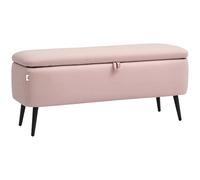 HOMCOM Puff Almacenaje Banco Almacenaje con Tapa Abatible y Patas de Acero Tapizado en Lino para Dormitorio Salón Entrada Carga 150 kg 101x38,5x44,5 cm Rosa