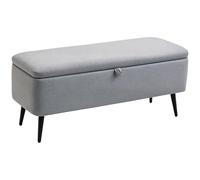 HOMCOM Puff Almacenaje Banco Almacenaje con Tapa Abatible y Patas de Acero Tapizado en Lino para Dormitorio Salón Entrada Carga 150 kg 101x38,5x44,5 cm Gris