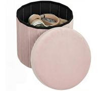 HOMCOM Puff Almacenaje, Banco Almacenaje Plegable, 35 L, 38x38x38 cm, Tapizado en Terciopelo, Baúl de Almacenamiento Redondo, Carga 120 kg, Taburete para Sala de Estar, Dormitorio, Entrada, Rosa