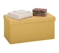 HOMCOM Puff Almacenaje, Banco Almacenaje Plegable, 84 L, 76x38x38 cm, Tapizado en Lino Sintético, Baúl de Almacenamiento, Carga 120 kg, Taburete para Sala de Estar, Dormitorio, Entrada, Amarillo