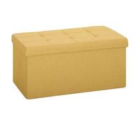 HOMCOM Puff Almacenaje, Banco Almacenaje Plegable, 84 L, 76x38x38 cm, Tapizado en Lino Sintético, Baúl de Almacenamiento, Carga 120 kg, Taburete para Sala de Estar, Dormitorio, Entrada, Amarillo