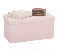 HOMCOM Puff Almacenaje, Banco Almacenaje Plegable, 84 L, 76x38x38 cm, Tapizado en Lino Sintético, Baúl de Almacenamiento, Carga 120 kg, Taburete para Sala de Estar, Dormitorio, Entrada, Rosa