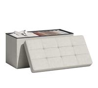 HOMCOM Puff Almacenaje, Banco Almacenaje Plegable, 84 L, 76x38x38 cm, Tapizado en Lino Sintético, Baúl de Almacenamiento, Carga 120 kg, Taburete para Sala de Estar, Dormitorio, Entrada, Crema