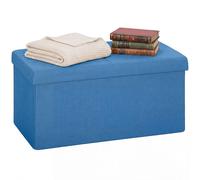 HOMCOM Puff Almacenaje, Banco Almacenaje Plegable, 84 L, 76x38x38 cm, Tapizado en Lino Sintético, Baúl de Almacenamiento, Carga 120 kg, Taburete para Sala de Estar, Dormitorio, Entrada, Azul Claro