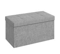 HOMCOM Puff Almacenaje, Banco Almacenaje Plegable, 84 L, 76x38x38 cm, Tapizado en Lino Sintético, Baúl de Almacenamiento, Carga 120 kg, Taburete para Sala de Estar, Dormitorio, Entrada, Gris Claro