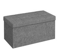 HOMCOM Puff Almacenaje Banco Almacenaje Plegable 84L 76x38x38cm Gris Oscuro | Tapizado en Lino Sintético, Baúl de Almacenamiento, Carga 120 kg, Taburete para Sala de Estar Dormitorio Entrada