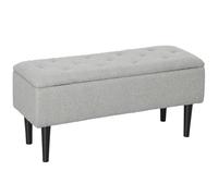 HOMCOM Puff Almacenaje, Banco Almacenaje Plegable, Capacidad de 47 L, 95x38x45 cm, Tapizado en Borreguito, Pie de Cama con Tapa Abatible y Patas de Madera, para Salón, Dormitorio, Entrada, Gris