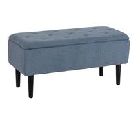 HOMCOM Puff Almacenaje, Banco Almacenaje Plegable, Capacidad de 57 L, 95x38x45 cm, Tapizado en Borreguito, Pie de Cama con Tapa Abatible y Patas de Madera, para Salón, Dormitorio, Entrada, Azul