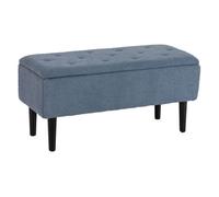 HOMCOM Puff Almacenaje, Banco Almacenaje Plegable, Capacidad de 57 L, 95x38x45 cm, Tapizado en Borreguito, Pie de Cama con Tapa Abatible y Patas de Madera, para Salón, Dormitorio, Entrada, Azul