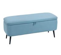 HOMCOM Puff Almacenaje Banco Almacenaje Tapizado en Lino Sintético con Tapa Abatible y Patas de Acero para Dormitorio Salón Entrada Carga 150 kg 101x38,5x44,5 cm Azul Claro