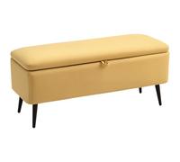 HOMCOM Puff Almacenaje Banco Almacenaje Tapizado en Lino Sintético con Tapa Abatible y Patas de Acero para Dormitorio Salón Entrada Carga 150 kg 101x38,5x44,5 cm Amarillo