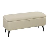 HOMCOM Puff Almacenaje Banco Almacenaje con Tapa Abatible y Patas de Acero Tapizado en Lino para Dormitorio Salón Entrada Carga 150 kg 101x38,5x44,5 cm Beige