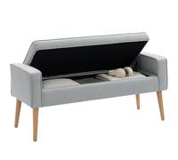 HOMCOM Puff Almacenaje Banco Almacenaje Tapizado en Lino Sintético con Tapa Abatible y Patas de Madera para Dormitorio Salón Entrada Carga 120 kg 120x45x54 cm Gris Claro