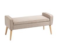 HOMCOM Baúl de Almacenaje Tapizado en Lino con Tapa Abatible Patas de Madera para Dormitorio Salón Espacioso Beige Aosom España