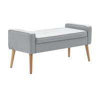 Homcom puff almacenaje banco almacenaje tapizado en lino sintético con tapa abatible y patas de madera para dormitorio salón entrada carga 120 kg 120x45x54 cm gris claro