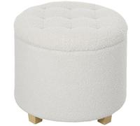 HOMCOM Puff Almacenaje, Baúl de Almacenaje Redondo 40,5L, 45x45x41 cm, Tapizado en Borreguillo, Taburete Reposapiés con Patas de Madera, Asiento Acolchado, para Salón, Dormitorio, Entrada, Blanco
