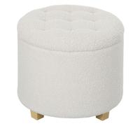 Homcom puff almacenaje, baúl de almacenaje redondo 40,5l, 45x45x41 cm, tapizado en borreguillo, taburete reposapiés con patas de madera, asiento acolchado, para salón, dormitorio, entrada, blanco