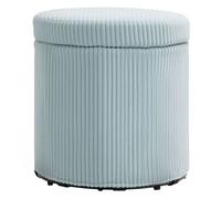 HOMCOM Puff Almacenaje Baúl de Almacenaje Redondo Tapizado en Pana Asiento Acolchado Tapa Extraíble para Pasillo Dormitorio Salón Ø40x41 cm Azul Claro