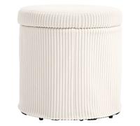 HOMCOM Puff Almacenaje Baúl de Almacenaje Redondo Tapizado en Pana Asiento Acolchado Tapa Extraíble para Pasillo Dormitorio Salón Ø40x41 cm Beige