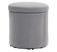 HOMCOM Puff Almacenaje Baúl de Almacenaje Redondo Tapizado en Pana Asiento Acolchado Tapa Extraíble para Pasillo Dormitorio Salón Ø40x41 cm Gris Claro