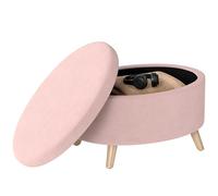 HOMCOM Puff Almacenaje Ovalado Banco Almacenaje 71x51,5x42 cm Rosa Claro