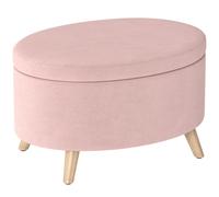 HOMCOM Puff Almacenaje Ovalado Banco Almacenaje 71x51,5x42 cm Tapizado en Terciopelo con Patas de Madera Maciza Rosa Claro